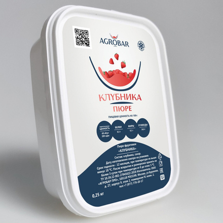 ПЮРЕ АГРОБАР из клубники с/м 10% сахара (pH 1,3 2,00) Россия, 250 гр
