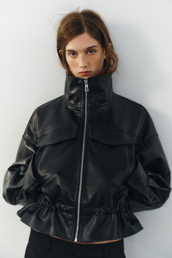 ZARA КУРТКА ИЗ ИСКУССТВЕННОЙ КОЖИ С РЕГУЛИРУЕМОЙ ТАЛИЕЙ, ЧЕРНЫЙ