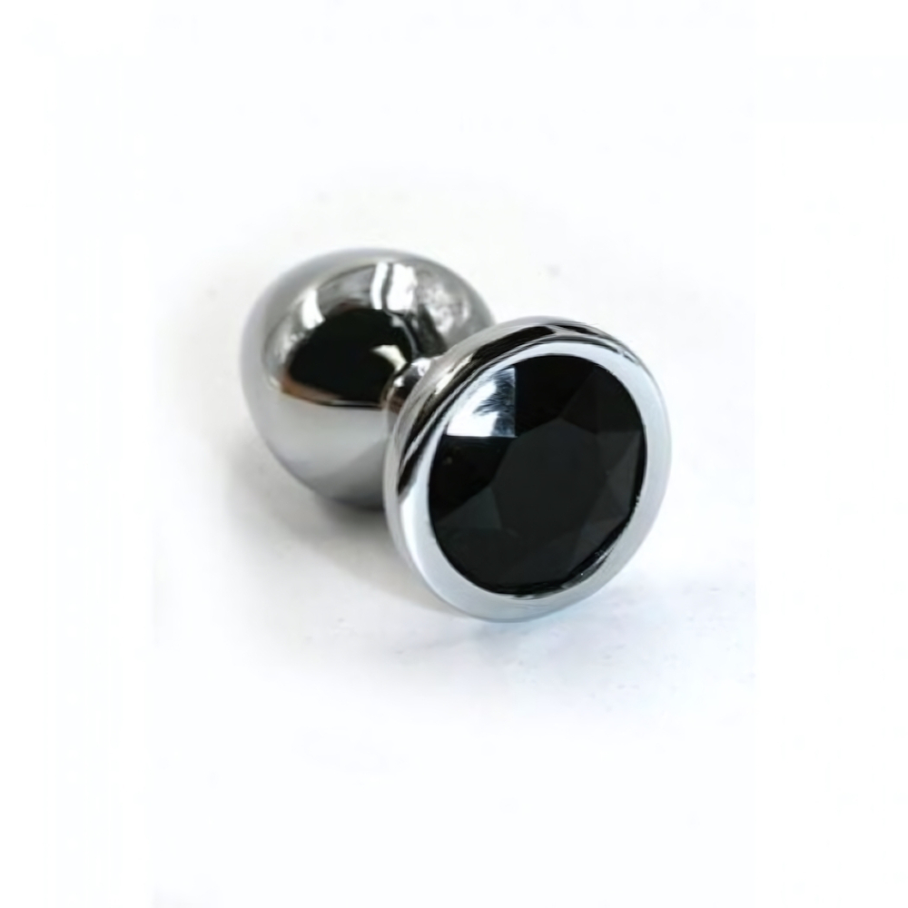 Металлическая анальная пробка Small Black (Цвет: цвет пробки серебряный, цвет камня: черный.)