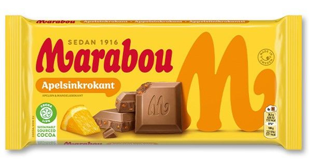 Marabou Шоколад молочный Apelsinkrokant с апельсином 200 г (из Финляндии)
