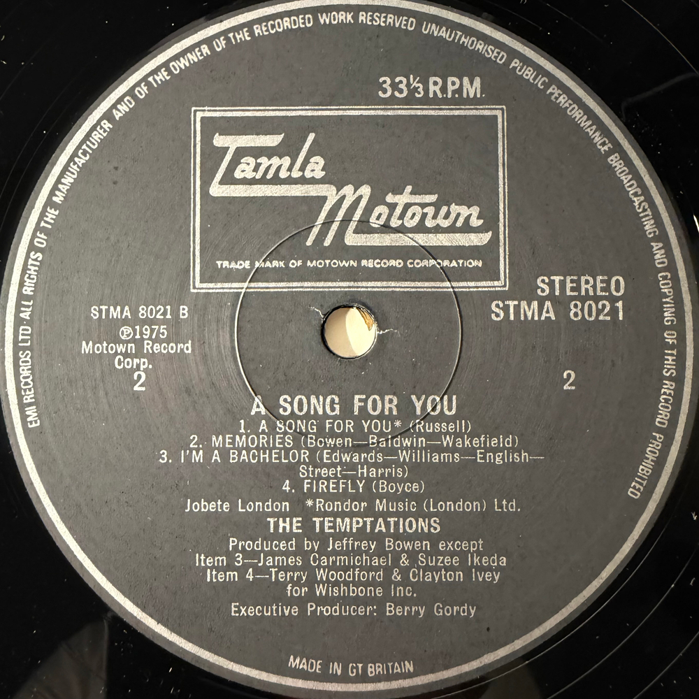 The Temptations ‎– A Song For You (Англия 1975г.) Promo