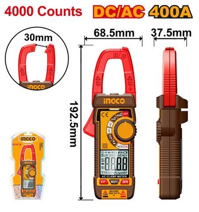 Токоизмерительные цифровые клещи DC/AC 400A INGCO DCM62002 INDUSTRIAL