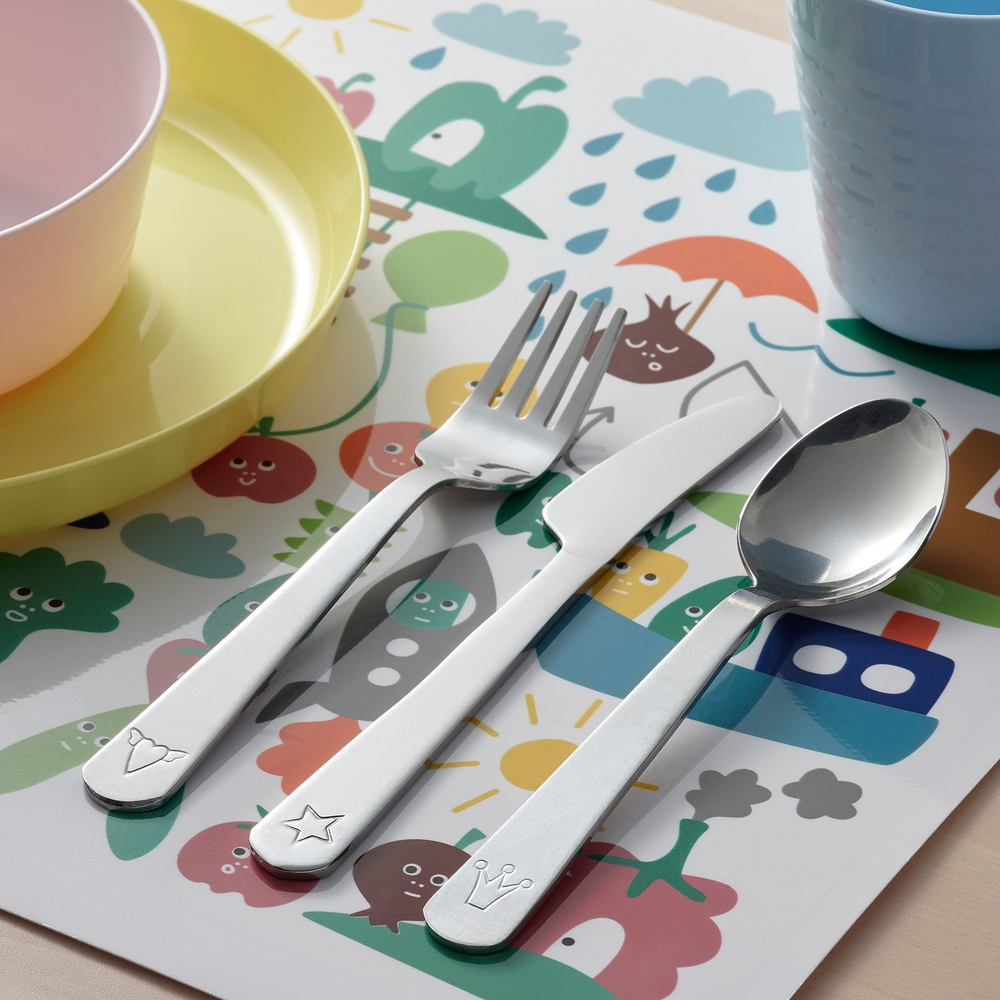 IKEA FABLER  (ИКЕА ФАБЛЕР)  -  Набор детских столовых приборов, 3 шт - нержавеющая сталь
