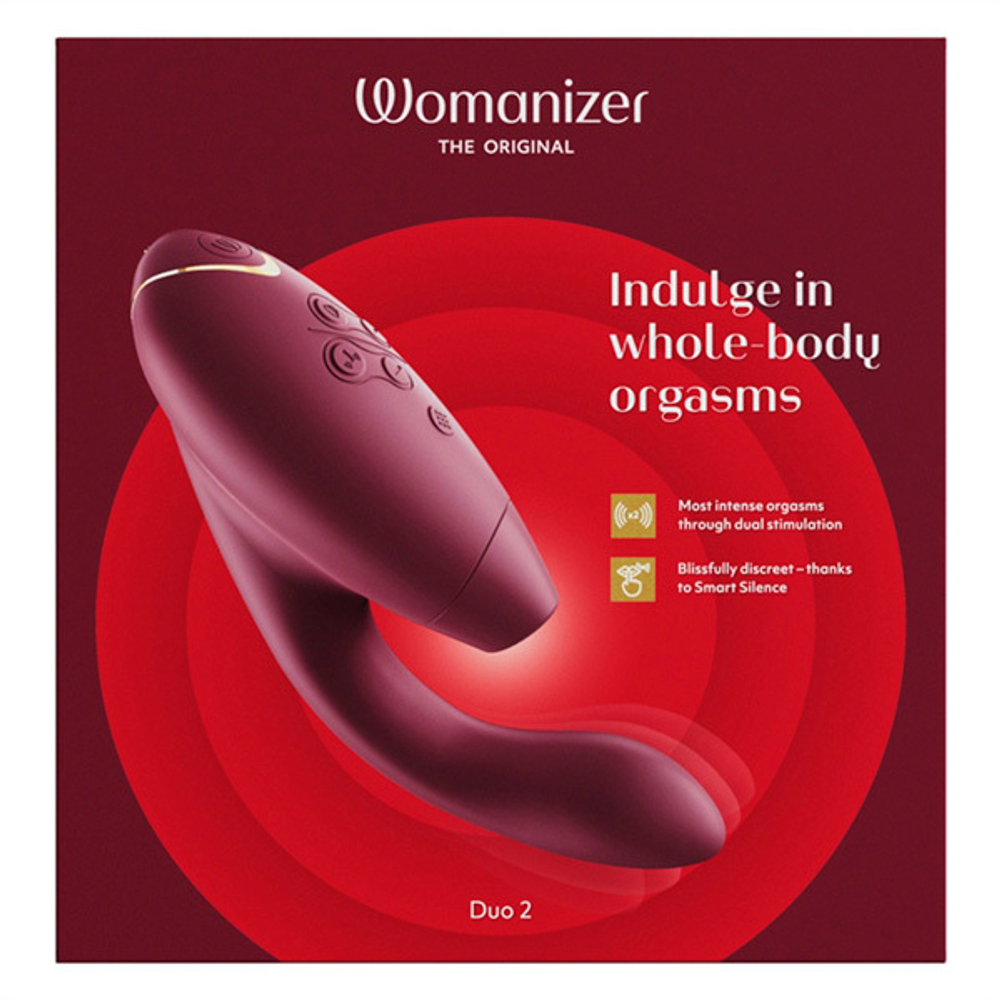Бордовый вибратор 20,3см с вакуумным стимулятором Womanizer Duo 2 Bordeaux WZ142SG7