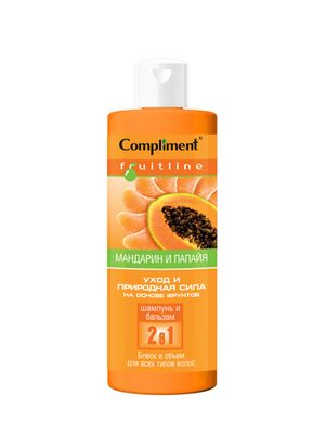 Compliment Fruit Line Шампунь и бальзам 2 в 1 Блеск и объем для всех типов волос Мандарин и папайя, 400мл