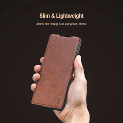 Кожаный чехол коричневого цвета для Samsung Galaxy Fold 7, серия Aoge Leather от Nillkin (с эластичным карманом для хранения S-pen)