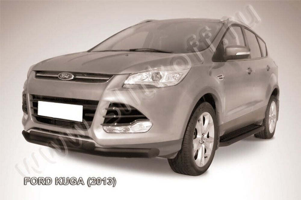 Защита переднего бампера (нержавейка) Ford Kuga (2012-2016) d76+d57 (черный)