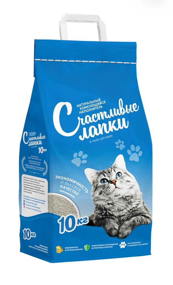 Комкующийся наполнитель Счастливые лапки для кошачьих туалетов 10 кг Комкующийся наполнитель Счастливые лапки для кошачьих туалетов 10 кг