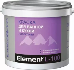 Краска Alpa Element L-100 для ванной и кухни латексная супермоющаяся бесцветная 9,06л