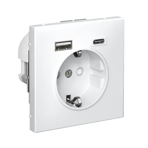 Розетка с USB A+C с заземлением и защитными шторками Systeme Electric ArtGallery Белый GAL000132