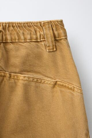 ZARA БРЮКИ BARREL КАРГО С НАШИВКОЙ, РЫЖЕВАТО-КОРИЧНЕВЫЙ