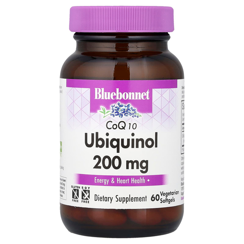 Bluebonnet Nutrition, коэнзим Q10, убихинол, 200 мг, 60 вегетарианских капсул