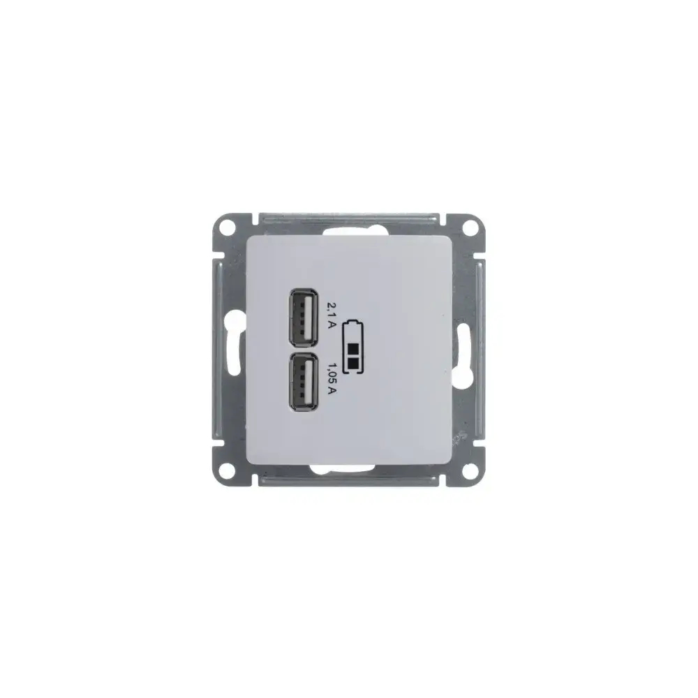 GLOSSA USB РОЗЕТКА A+A, 5В/2,1А, 2х5В/1,05А, механизм, БЕЛЫЙ