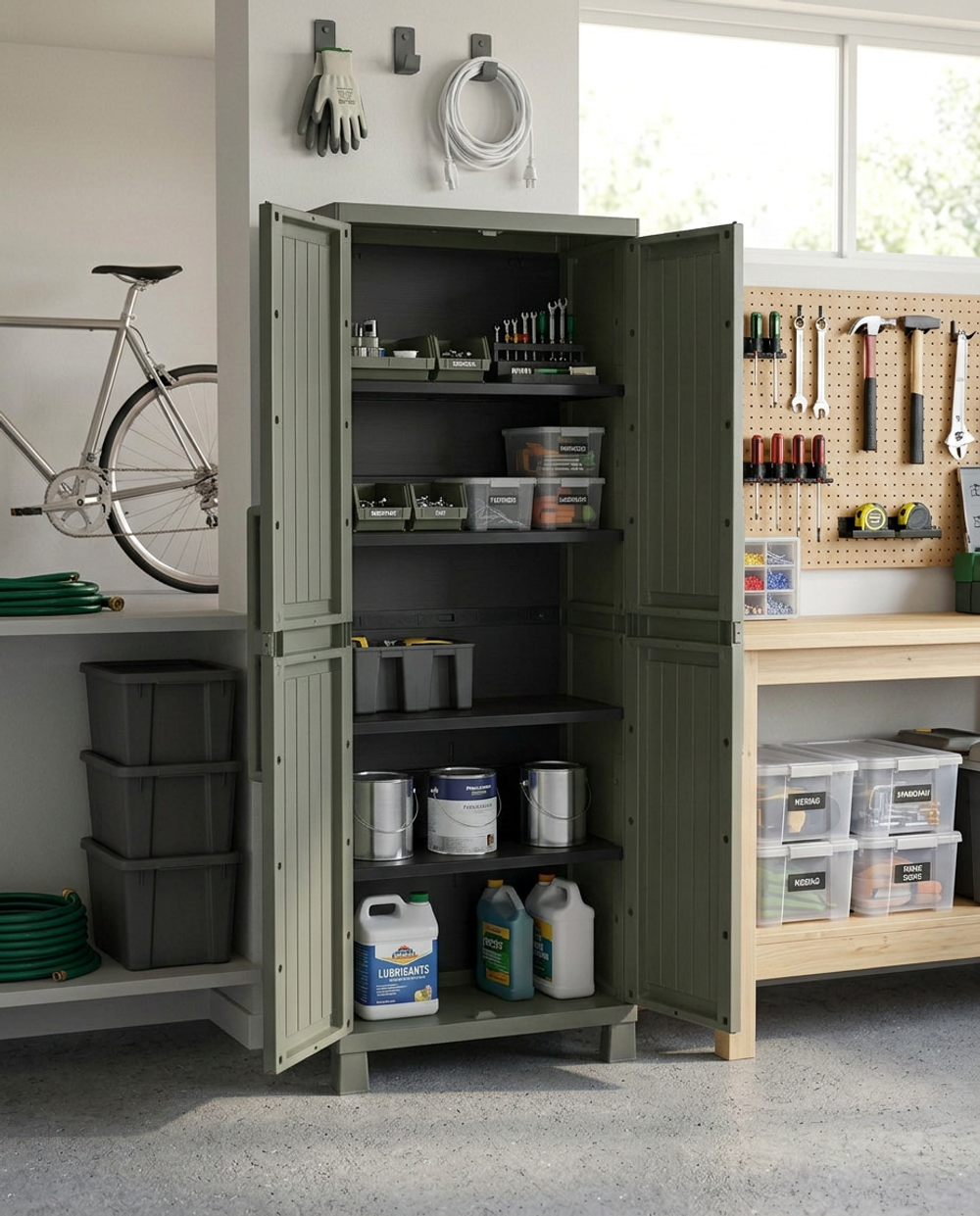 Уличный пластиковый шкаф Toomax Wood Cabinet Shelves olive