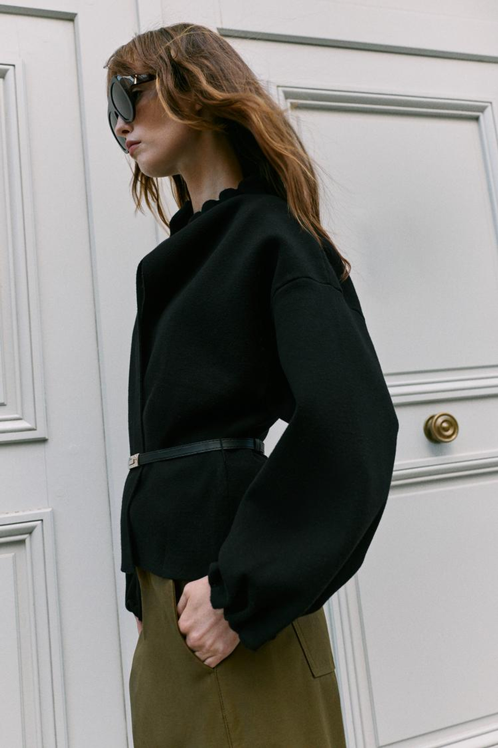 ZARA КАРДИГАН С ПОЯСОМ, ЧЕРНЫЙ