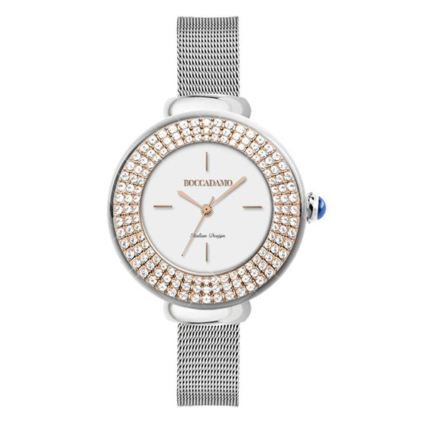 Часы Boccadamo Dome Silver White DM004 BW/S  с минеральным стеклом, кристаллами Swarovski