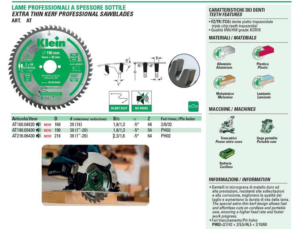 Пильный диск Klein 216 х 2,3 / 1,6 х 30 Z 64 FZ/TR NEG AT216.06430