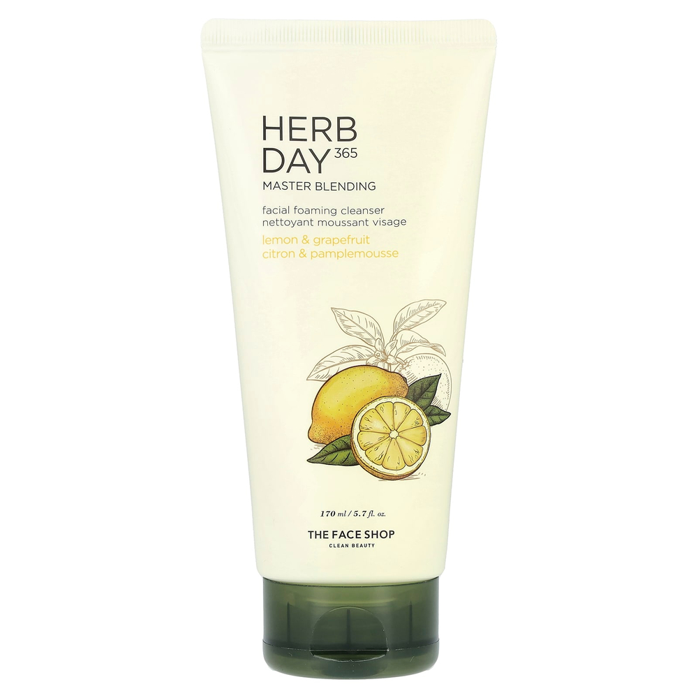 The Face Shop, Herb Day 365, очищающая пенка для лица, лимон и грейпфрут, 170 мл (5,7 жидк. Унции)