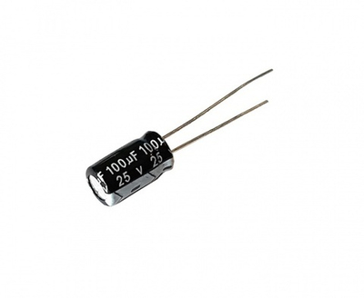 Конденсатор электролитический 25В-100мкФ (100uF-25V, -40+105C, 6x12мм) (1шт.)
