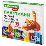 Пластилин 12 цветов Brauberg мягкий восковой 180гр со стеком картон.упак.