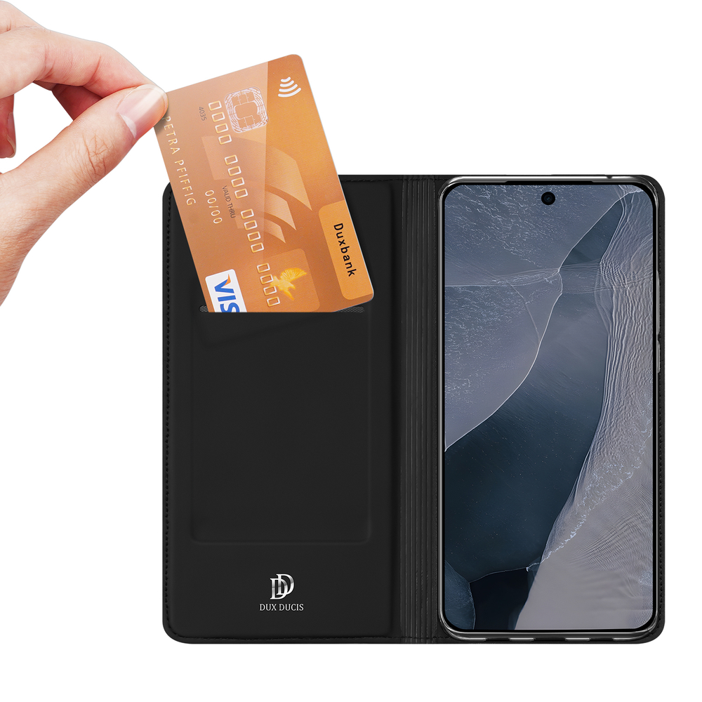 Чехол книжка из кожи черного цвета для Google Pixel 11 Pro XL, серия Skin Pro Series от Dux Ducis
