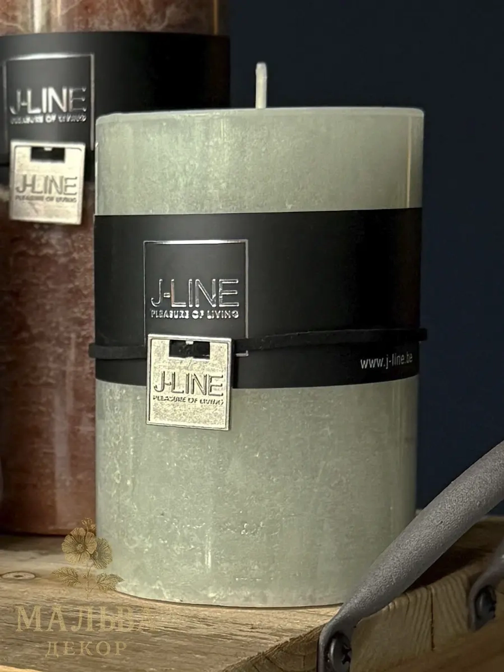 Свеча декоративная J-LINE воск 48 часов горения "Зелёная пудра" малая 7x7x10 см