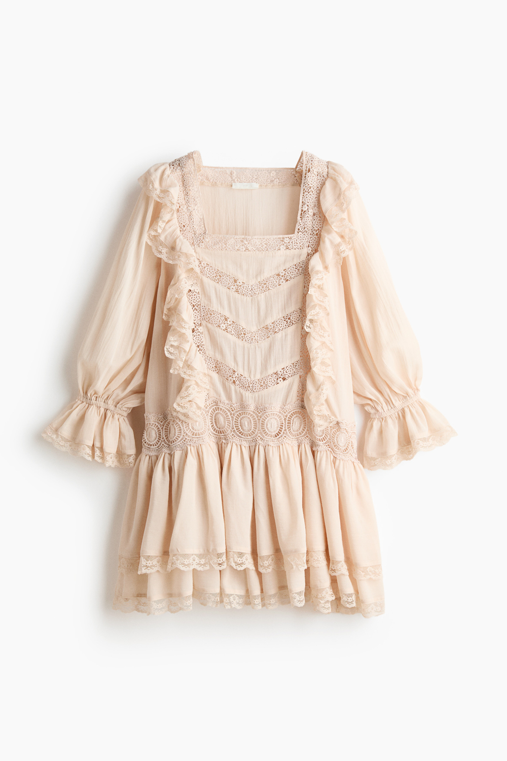 Платье с кружевной лентой и оборками - H&M