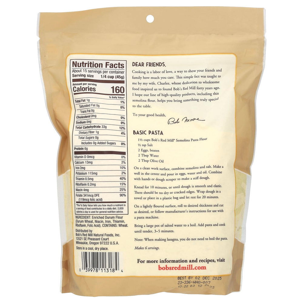 Bob's Red Mill, Манная крупа, 680 г (24 унции)