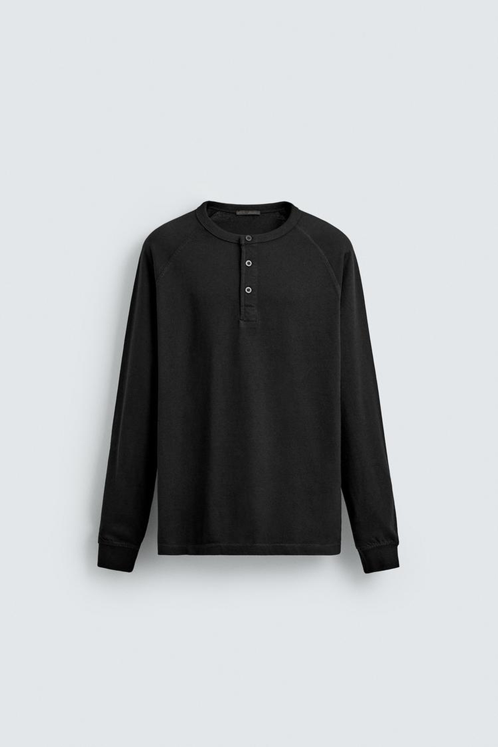 ZARA ФУТБОЛКА С ВОРОТНИКОМ НА ПУГОВИЦАХ, ЧЕРНЫЙ
