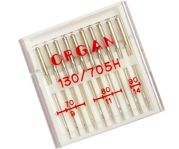 Иглы для швейных машин базовые универсальные 130/705 H, №70-90, 10 игл, ORGAN, ORGAN.УН.70-90/10