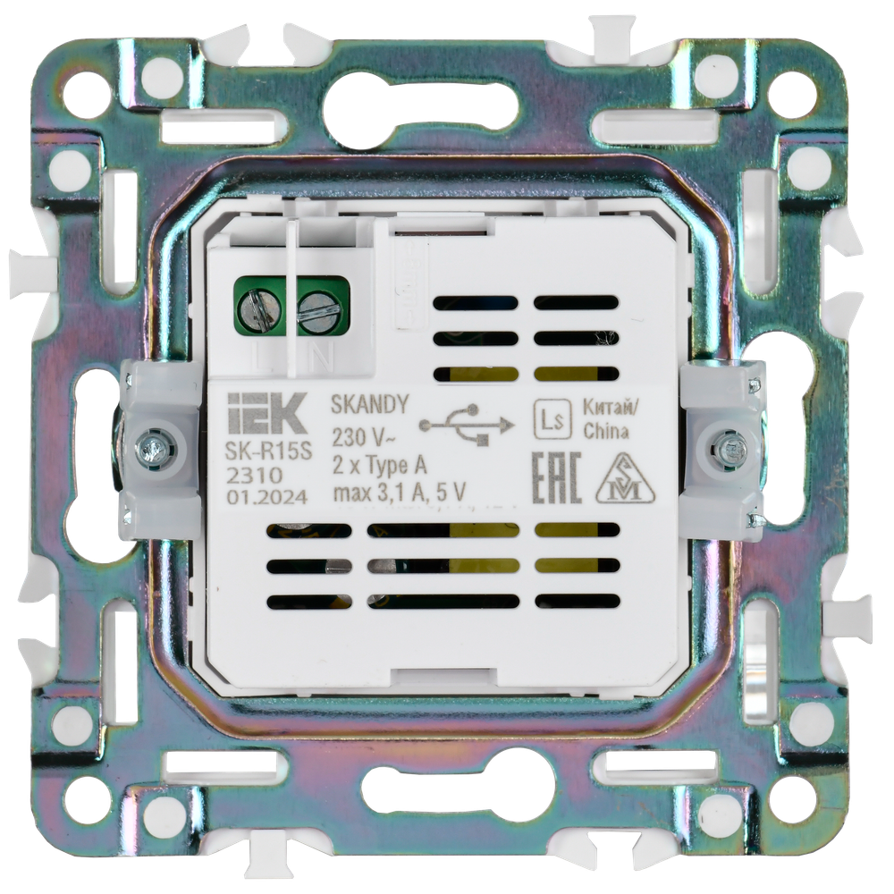 SKANDY Розетка USB A+A 3,1А SK-R15S серебряный IEK
