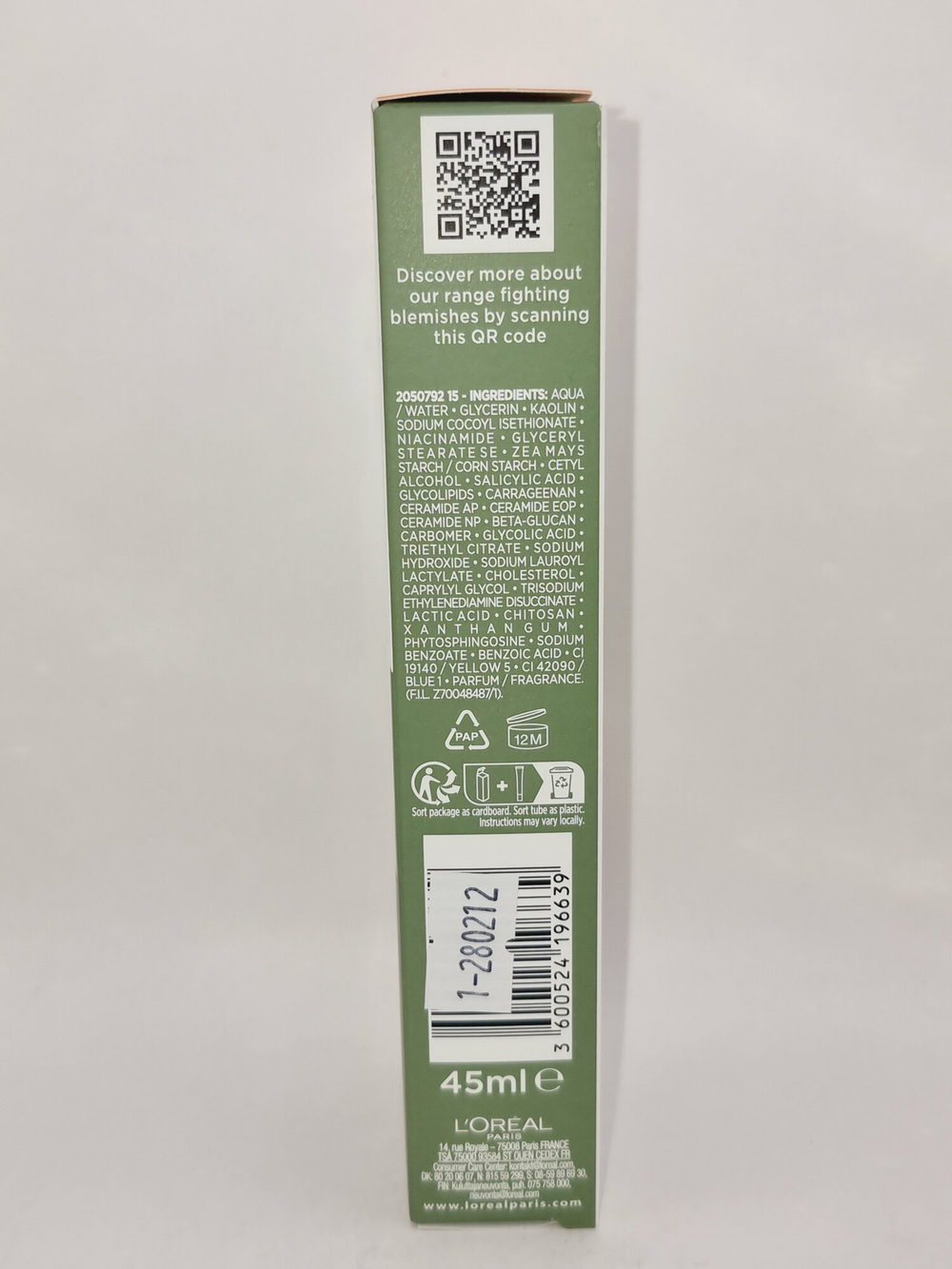 Паста S.O.S. L'Oreal Men Expert  Derma Control  для жирной кожи с ниацинамидом и гликолиевой кислотой, 45 мл (Франиция)