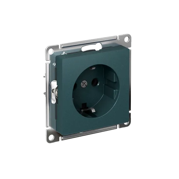 Розетка с заземлением без шторок Systeme Electric AtlasDesign Изумруд, самозажимные клеммы ATN000843S