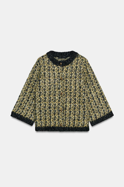 ZARA ТРИКОТАНЫЙ КАРДИГАН, ЧЕРНЫЙ/ЖЕЛТЫЙ