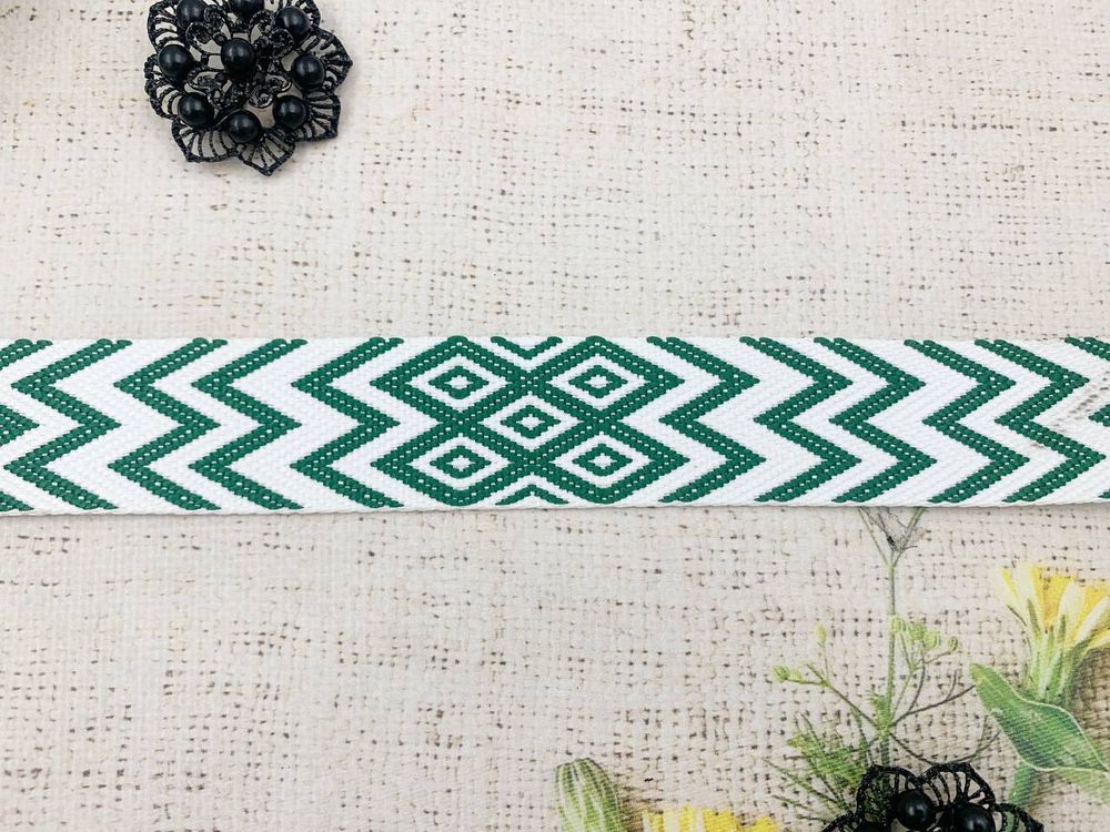 Лента стропа двухсторонняя, ш. 4 см, белый/зелёный (НАРЕЗКА)