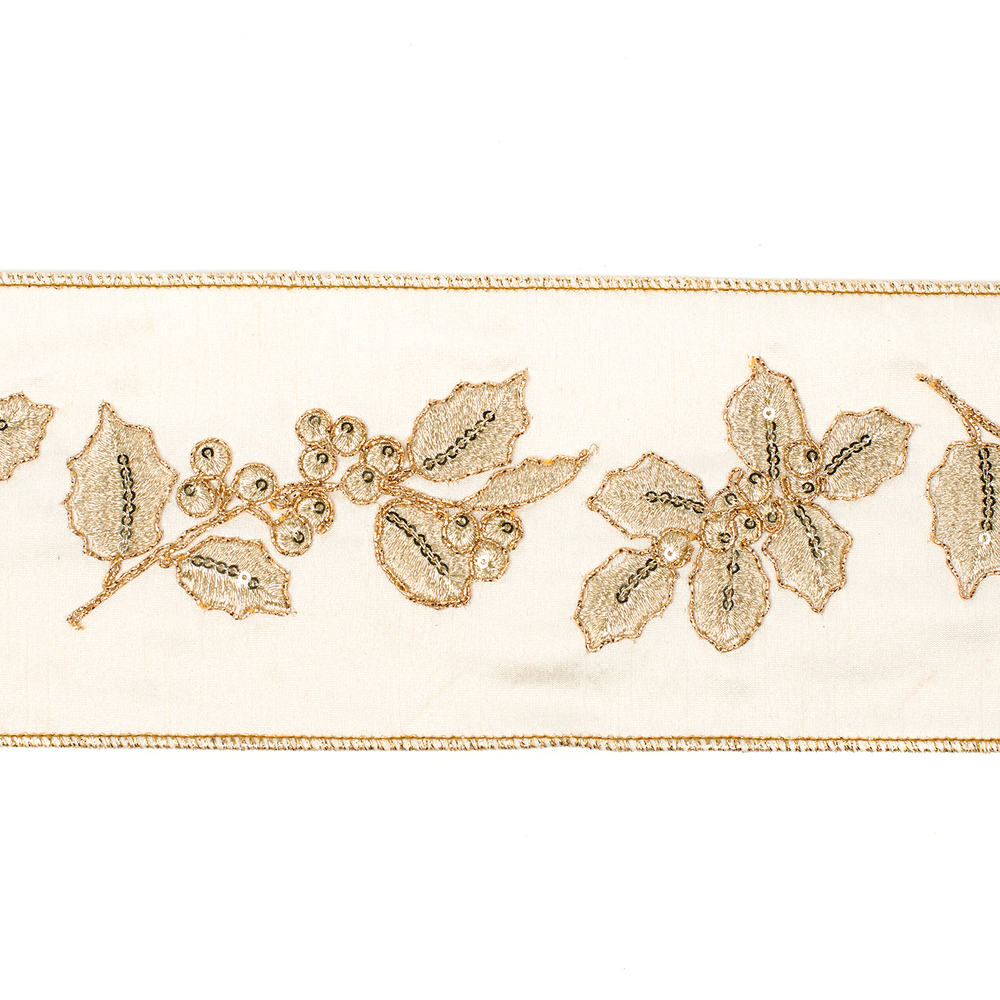 Лента EMBR.HOLLY/BERRY RIBBON CRМ/GLD Лента с Goodwill Кремовый / Золотой