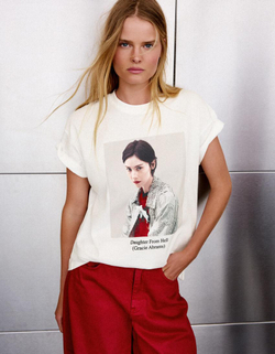 BERSHKA Футболка с коротким рукавом оверсайз с принтом Gracie Abrams, экрю