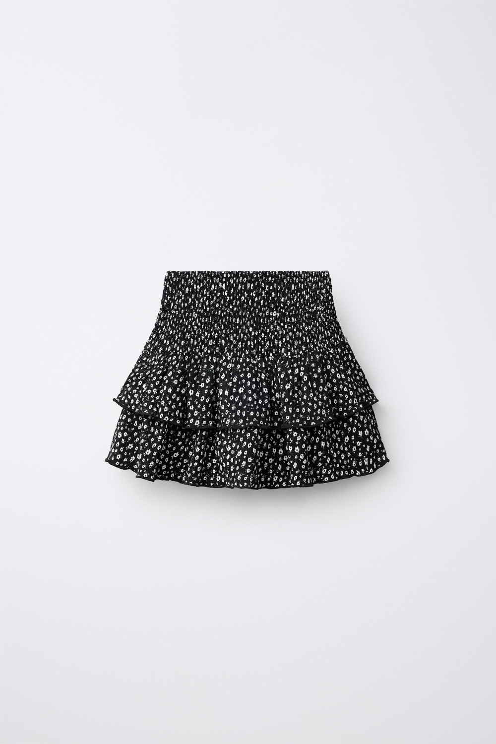 ZARA ЮБКА С ПРИНТОМ И ВОЛАНОМ, ЧЕРНЫЙ