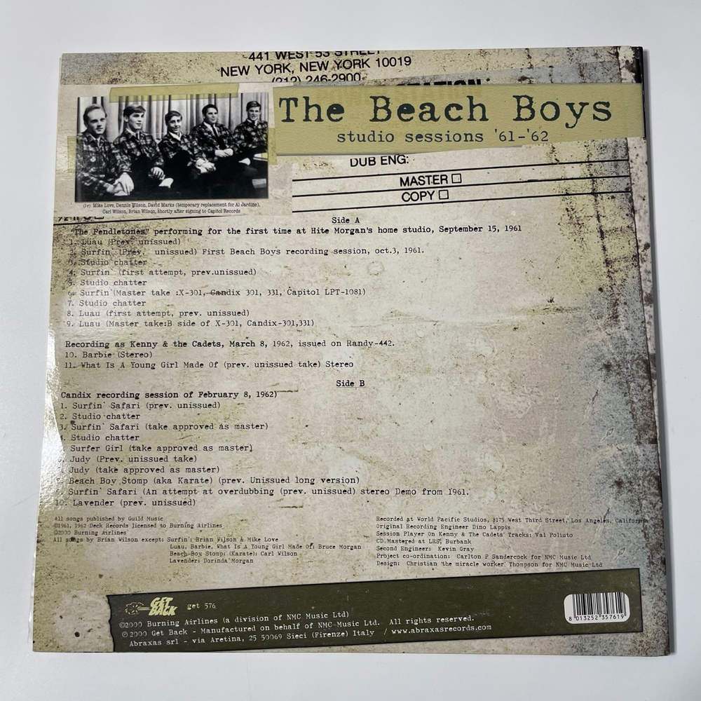Винтажная виниловая пластинка LP The Beach Boys Studio Sessions 61 62 (Италия, 2000)