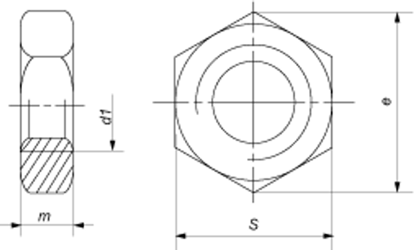 DIN 439-2 (EN ISO 4035, 8675) Гайка шестигранная низкая (с фаской) DIN 439-2 (EN ISO 4035, 8675) Гайка шестигранная низкая (с фаской)