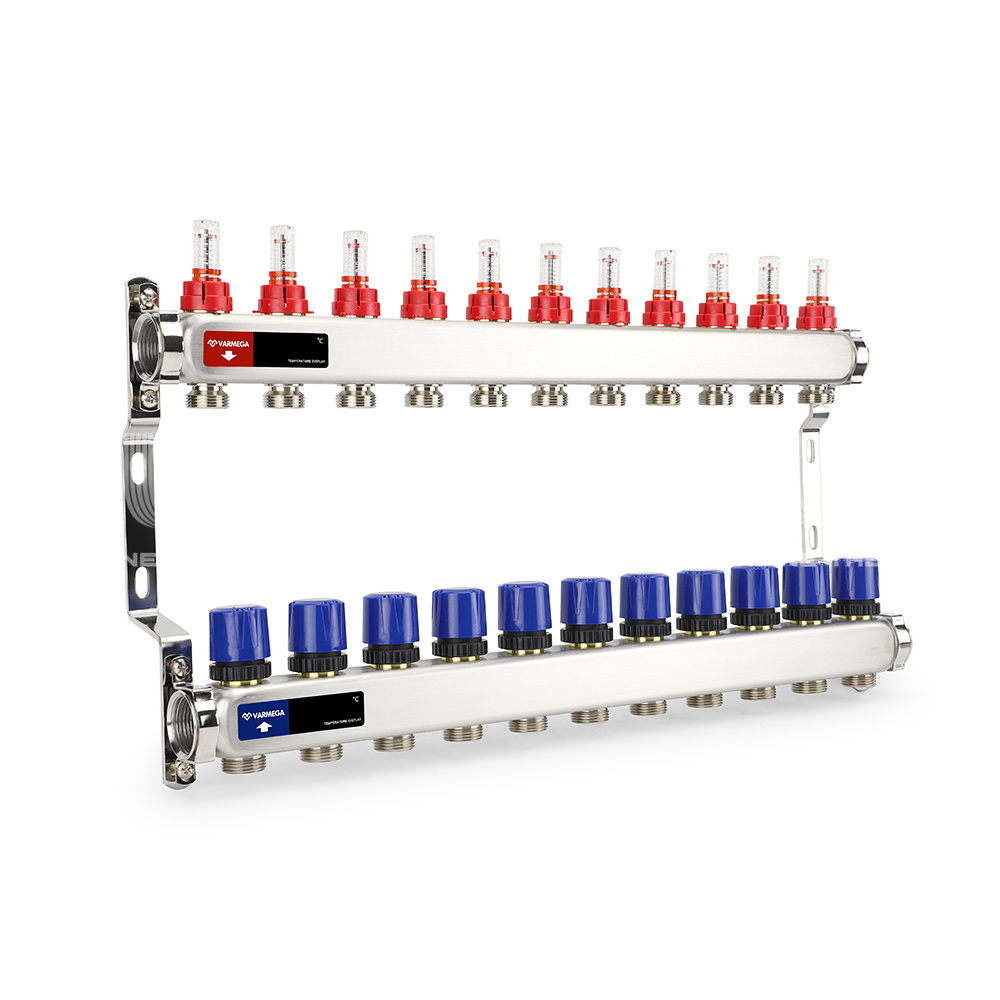Коллекторная группа для теплого пола Varmega - 1" на 11 контуров 3/4" EK (нержавеющая сталь)