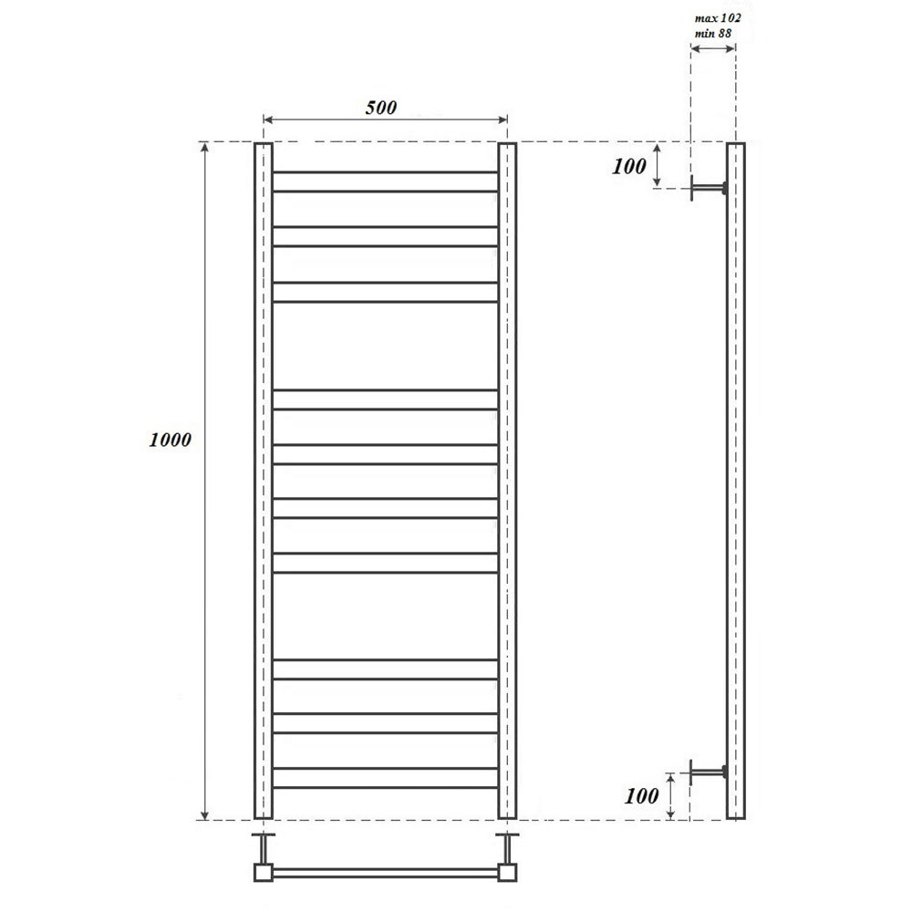 Полотенцесушитель электрический Point Меркурий PN83150BE П10 500x1000, левый/правый, черный схема