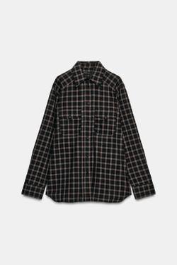 ZARA РУБАШКА ОВЕРСАЙЗ ИЗ ПОПЛИНА В КЛЕТКУ, ЧЕРНЫЙ/ОРАНЖЕВЫЙ