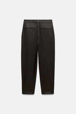 ZARA ЗАУЖЕННЫЕ БРЮКИ ИЗ ИСКУССТВЕННОЙ КОЖИ, КОРИЧНЕВЫЙ