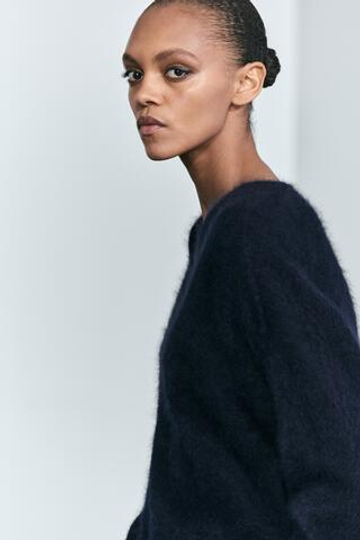 Massimo Dutti Трикотажный джемпер оверсайз с V-образным вырезом, темно-синий