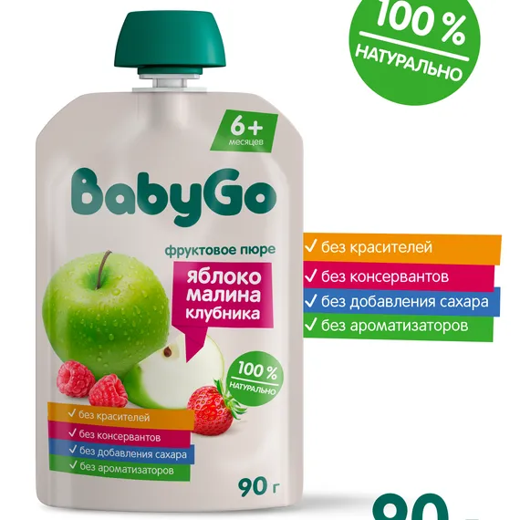Пюре BabyGo Яблоко-малина-клубника с 6 мес 90 г