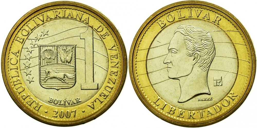 Венесуэла 1 боливар, 2007-2009 Симон Боливар XF