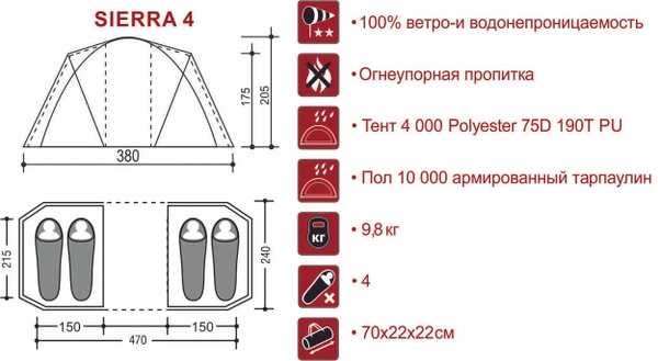 Палатка четырехместная SIERRA 4 INDIANA(хаки.)