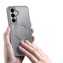 Матовый серый чехол с MagSafe для Samsung Galaxy S26+ Плюс, серия Yind Series Case от Dux Ducis (версия с магнитной откидной подставкой)