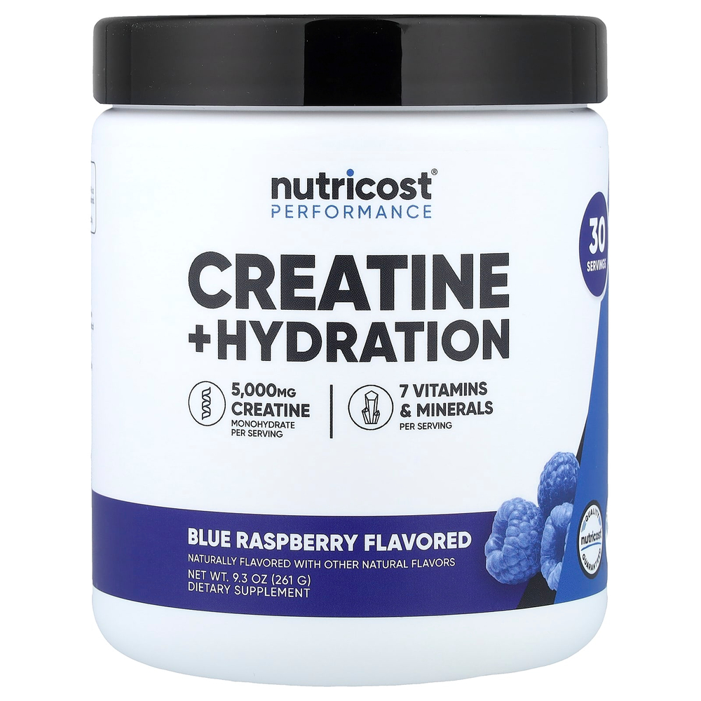 Nutricost, Performance, креатин и увлажнение, со вкусом голубой малины, 261 г (9,3 унции)